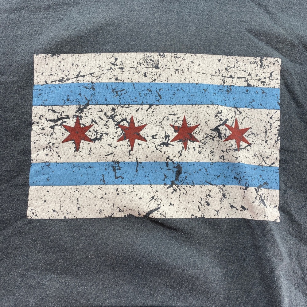 Gildan Chicago Flag Hoodie‎ Mens XL Gray Distressed Graphic Print Sweatshirt - Picture 7 of 13